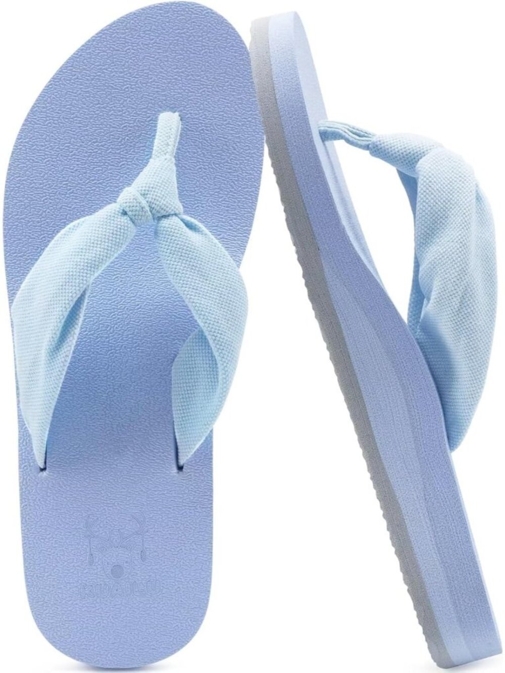 Women Blue Yoga Mat Arch Support Flip Flops Fabric Straps Knotted Thong Sandal